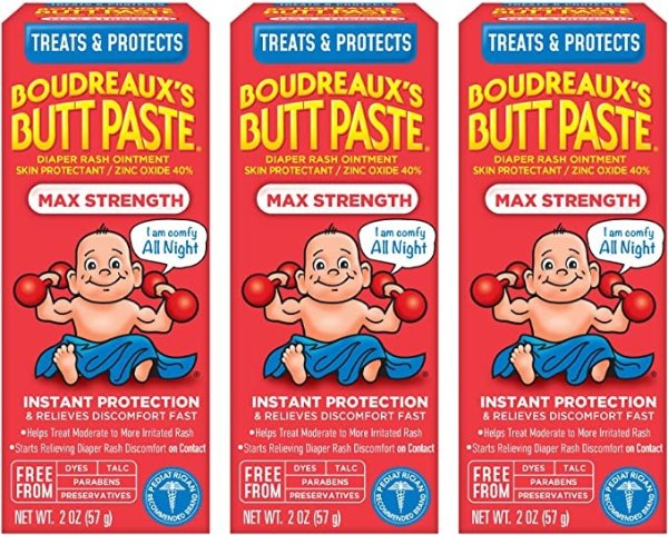 Maximum Strength Diaper Rash Cream, Ointment for Baby, 2 oz Tube, 3 Pack