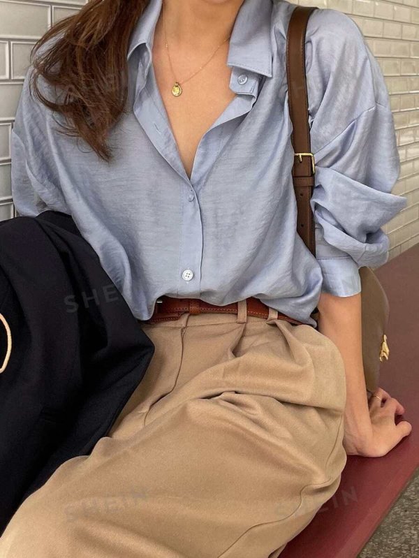 DAZY Button Up Drop Shoulder Shirt