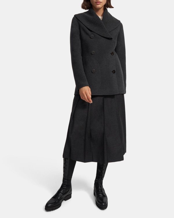 Shawl Peacoat in Wool-Cashmere