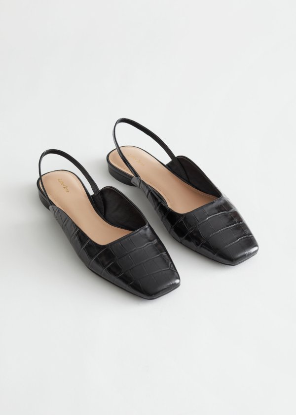 Croc Embossed Leather Ballerina Flats