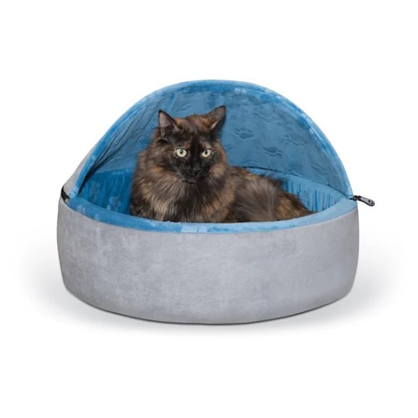 Blue and Gray Self Warming Hooded Cat bed, 20" L x 20" W | Petco