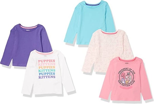 Spotted Zebra Girls and Toddlers' Long-Sleeve T-Shirts, Multipacks