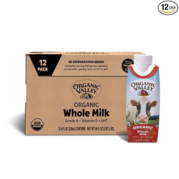 Whole Shelf Stable Milk, Resealable Cap, 8 Fl Oz, Pack of 12