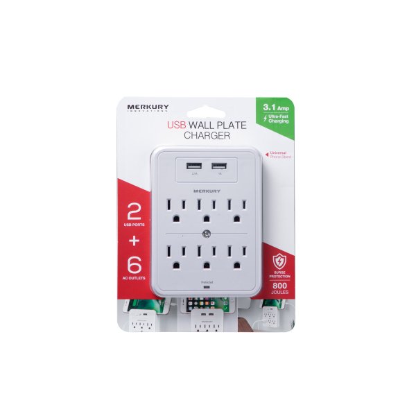 6-Outlet Extender with 2 USB Ports and Phone Stand
