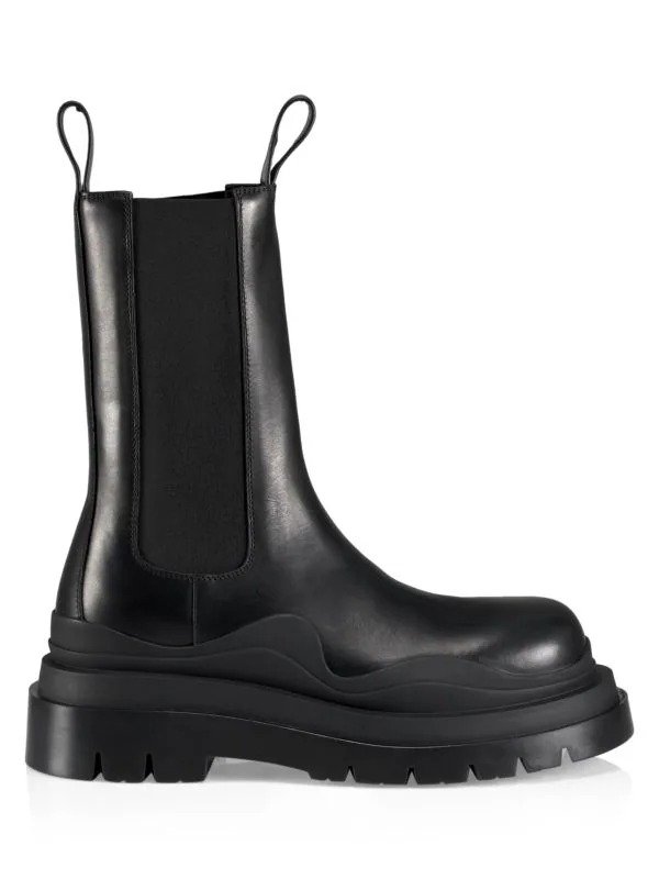 Contrast-Sole Leather Tire Boots