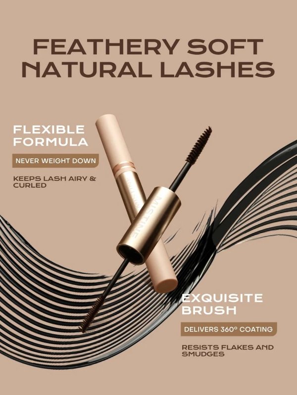 MISTINE Natural Lash Thrive Essence Mascara, Lash Lengthening Curling, Mascara Volume And Length For Natural Eye Makeup Look Weightless, Waterproof Mascara, Resists Smudge Flake And Clump, 5 Lash Caring Ingredients To Support Eyelash Growth, Dual Silky Fiber Mascara Brush Designed For Short Fine Lashes Intense Black 0.4 Ounce