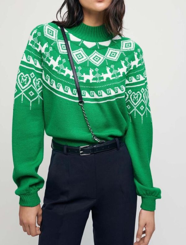 Jacquard sweater with stand-up collar