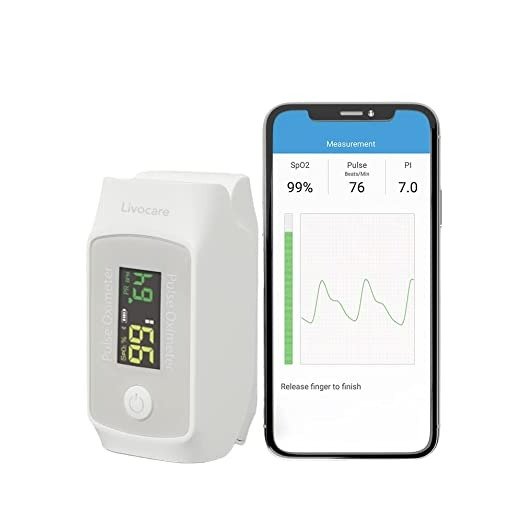 Livocare by iHealth Wireless Pulse Oximeter PO1, Portable Fingertip Blood Oxygen Saturation Monitor with Pulse Rate and Accurate SPo2 Reading, Bluetooth Oximeter with Perfusion Index and Plethysmograph on the App