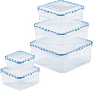 Easy Essentials Food Storage lids/Airtight containers, BPA Free, 10 Piece - Square, Clear