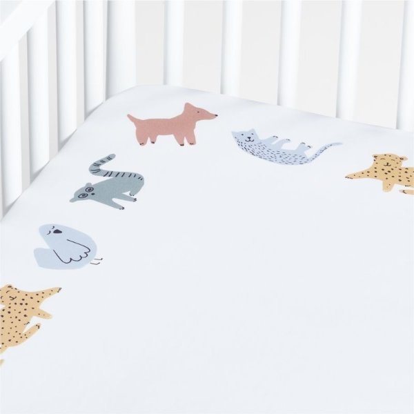 Surprise Friends Modern Animal Border Baby Crib Fitted Sheet | Crate & Kids