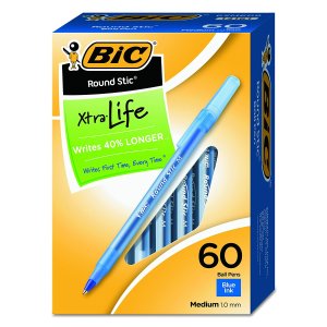 BIC Round Stic Xtra Life Ball Pen, Medium Point (1.0 mm), Black, 60-Count