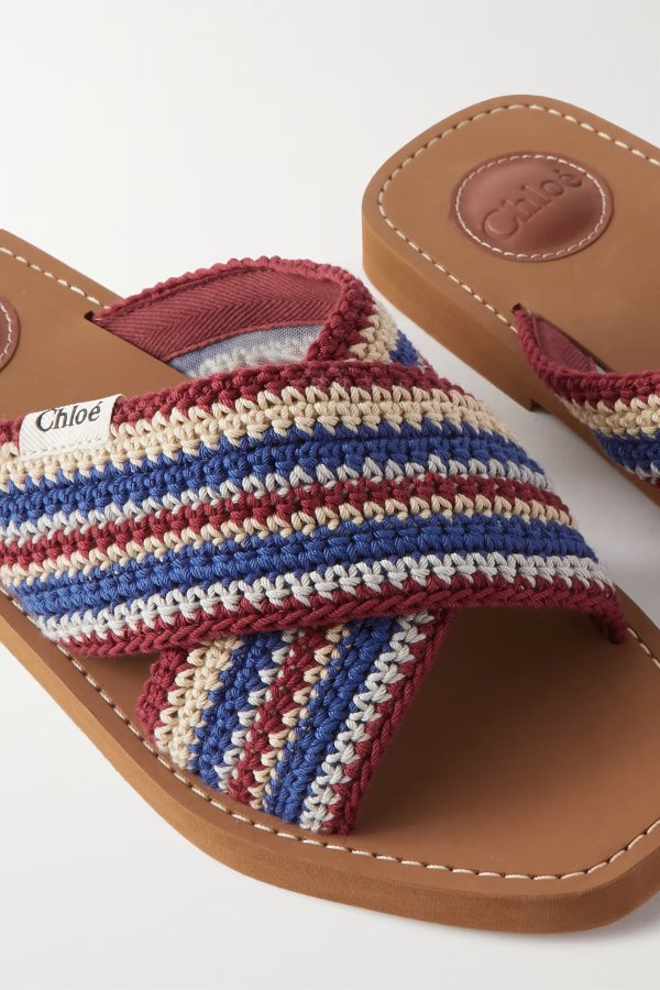 Woody striped crocheted slides
