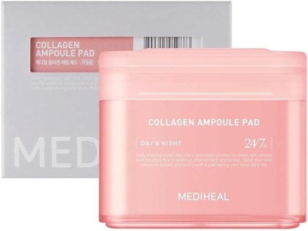 (Only Refill) MEDIHEAL Collagen Ampoule Pad – Square Cotton Facial Toner Pads Collagen & Ceramide - Skin Firming & Restore Elasticity - Tighten Wrinkles & Lines - Vegan Eco Silk Pads, 100 Pads