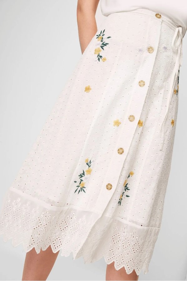 Eka Embroidered Button Front Skirt