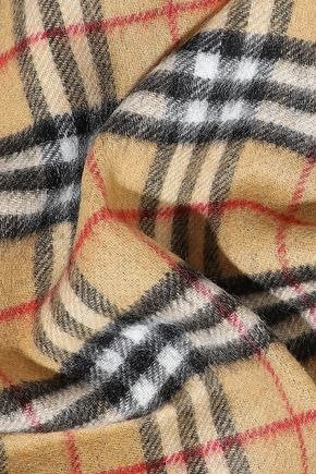 Fringed checked brushed-cashmere scarf