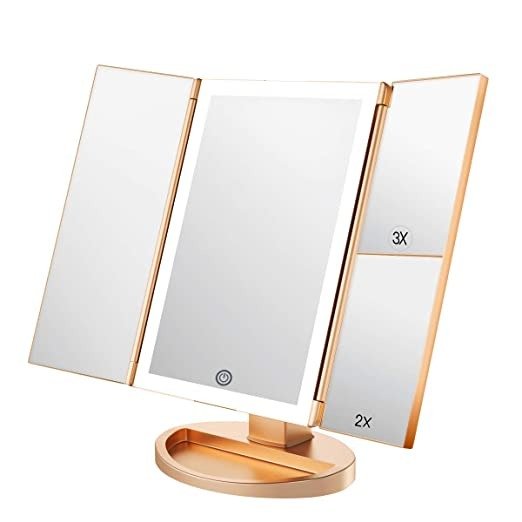 CZW Makeup Vanity Mirror with 3x/2x Magnification,Trifold Mirror with 36 Led Lights