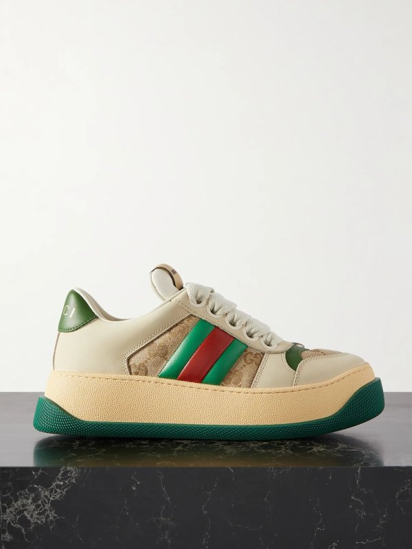 Double Screener coated cotton-canvas and leather sneakers
