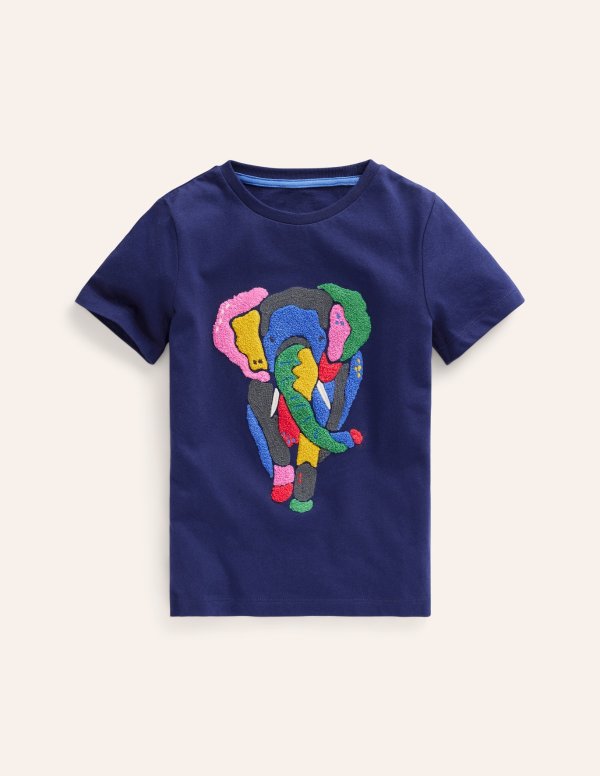 Chainstitch Animal T-shirtCollege Navy Elephant
