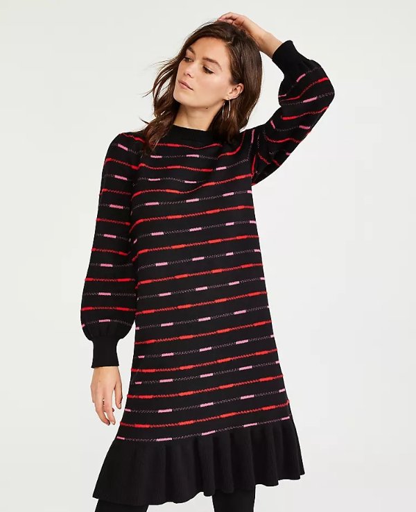 Striped Jacquard Sweater Dress | Ann Taylor