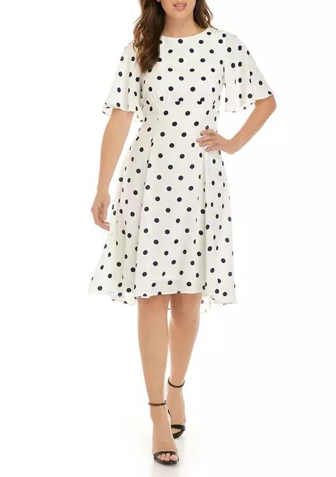 Women's Flutter Sleeve Polka Dot Dress