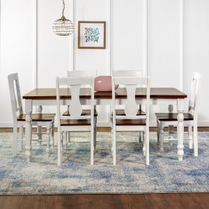 WE Furniture 7 Piece Two Toned Solid Wood Dining Set, Bourbon/White