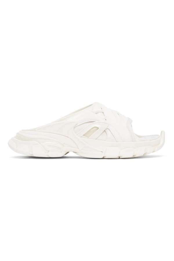 White Track Slide Sandals