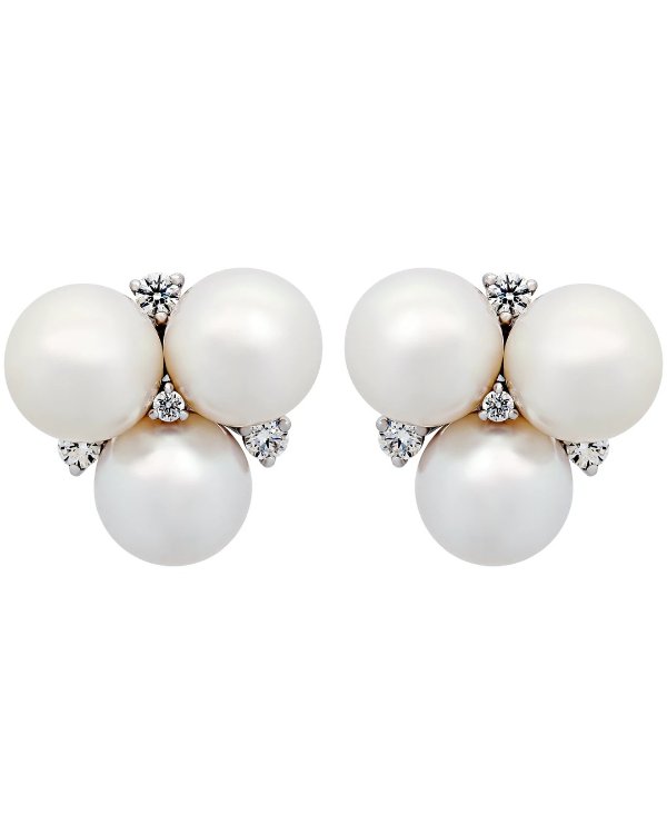 18K White Gold Diamond And Pearl Earrings E7087