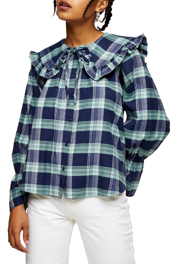 Brushed Check Collar Blouse