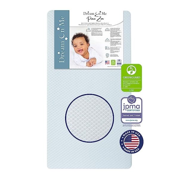 2 in 1 Infant Crib and Toddler Bed Mattress | Greenguard Gold and JPMA Certified Crib Mattress | Copper-Infused Toddler Layer | Removable Zipper Cover | Pure Zen White and Blue
