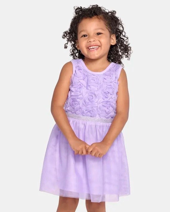 Baby And Toddler Girls 3D Rosette Mesh Fit And Flare Dress - petal purple
