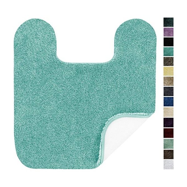 Maples Rugs Bathroom Colorsoft 20" x 21.5" Non Slip Washable Contour Toilet Rug [Made in USA] Soft & Quick Dry for Bath Floor Teal Topaz