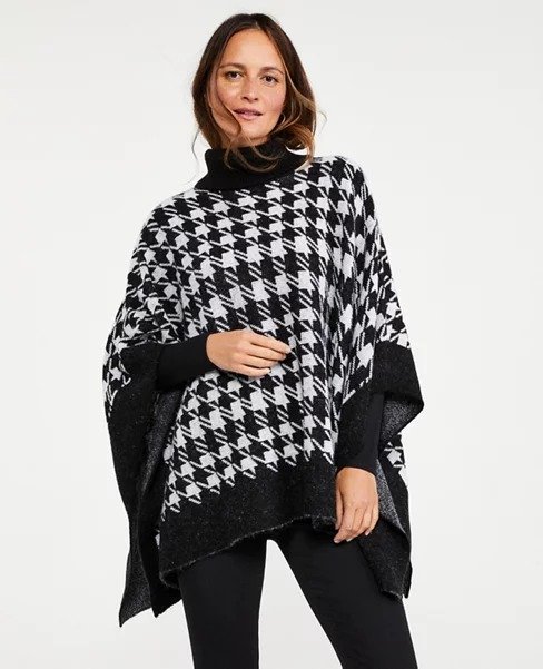 Brushed Houndstooth Poncho | Ann Taylor