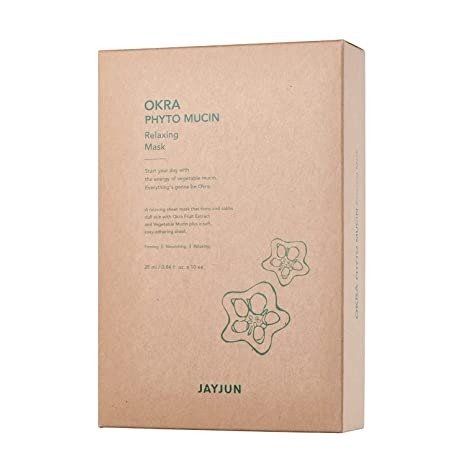 Okra Phyto Mucin Relaxing Mask , Nourishing Sheet Masks that Firms and Calms Dull Skin With Okra Fruit Extract and Vegetable Mucin , Dermatologist Tested mask for Brightening and Wrinkle Care , Korean Skincare (10 Pack)