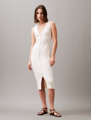 Smooth Cotton V-Neck Midi Dress