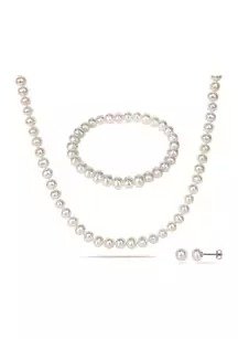 3-Piece Freshwater Cultured Pearl Bracelet, Necklace, and Earring Set