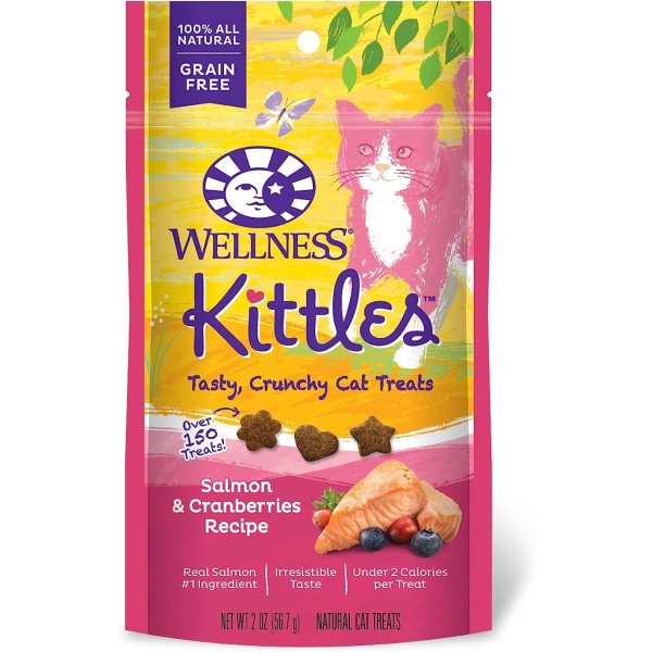 Wellness Kittles Crunchy Natural Grain Free Cat Treats, Salmon & Cranberry, 2-Ounce Bag