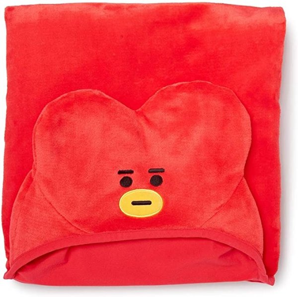 Official Merchandise by Line Friends - TATA Character Hooded Throw Blanket for Indoor/Outdoor, Red