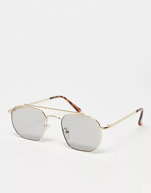 retro square aviator sunglasses in gold and sage
