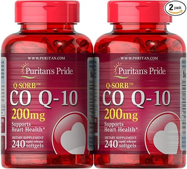 QSORB CoQ10 200 mg, Supports Heart Health (2 Pack of 240 softgels) 240 Count(Packaging may vary)