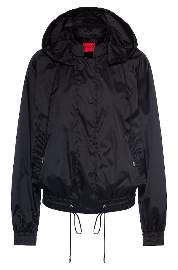 Water-repellent blouson jacket with drawstring hood