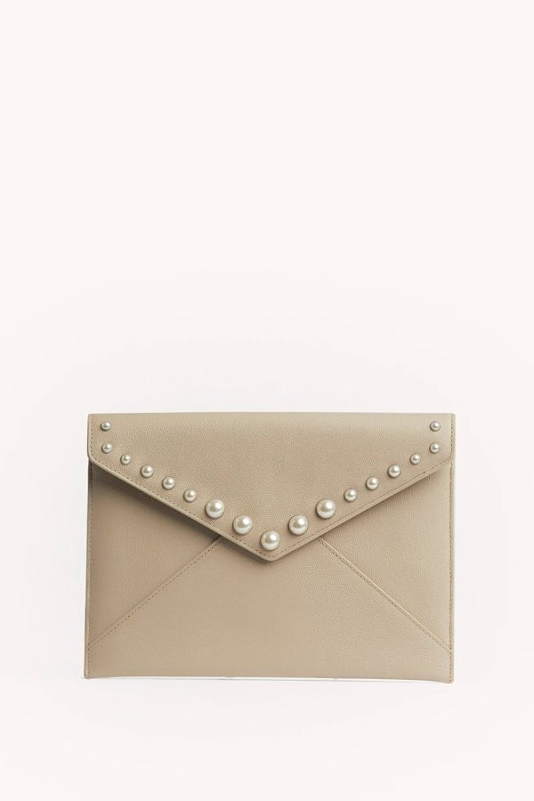 Nude Studded Clutch | Leo Clutch with Pearls | Rebecca Minkoff