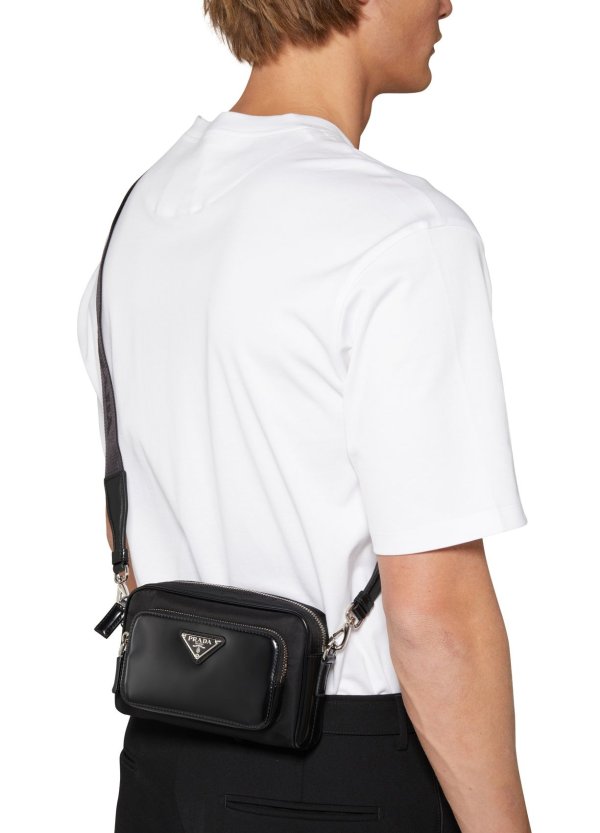 Re-Nylon and suede shoulder bag