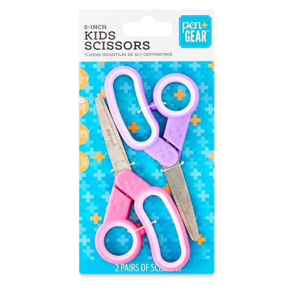 Pen and Gear Kids Scissors, 5", Blunt, School Supplies for Kids 5+, Light Pink/Purple, Pack of 2