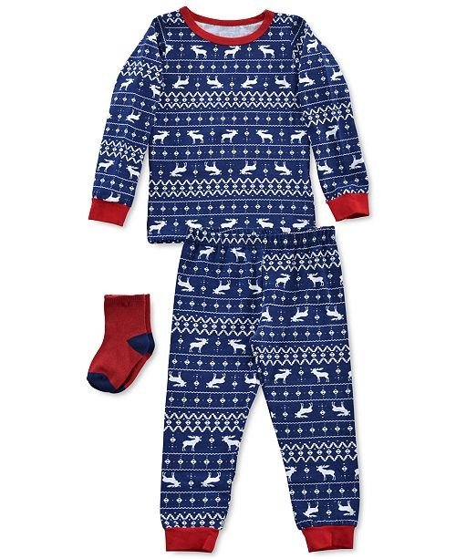 Baby & Toddler Boys 3-Pc. Reindeer-Print Pajamas & Socks Set
