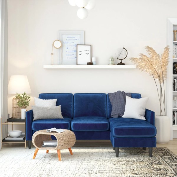 Winston Reversible Sofa Sectional, Blue Velvet