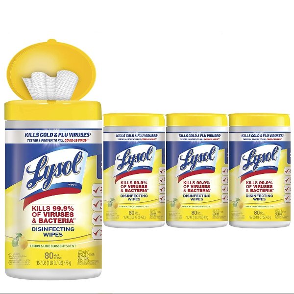 消毒湿巾 柠檬清香 4罐共320张