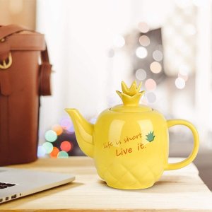 Toptier 可爱菠萝造型陶瓷茶壶 40盎司 带滤茶器