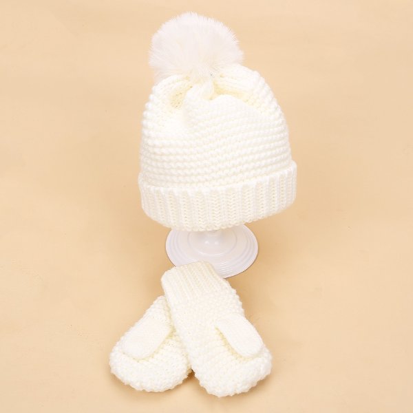 2-piece Baby / Toddler Striped Pompon Knitted Warm Hat and Glove Set