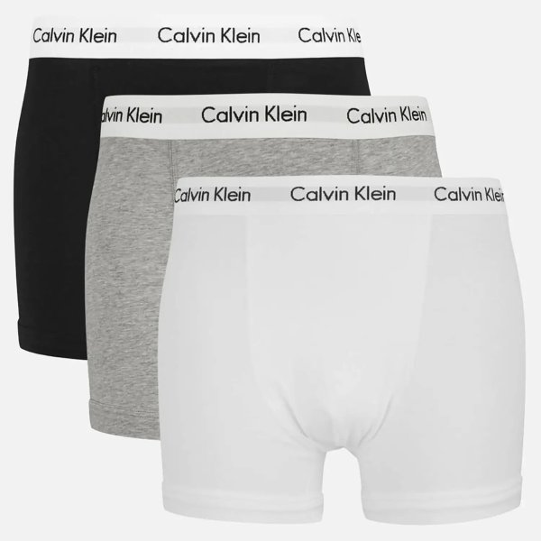 Men's Cotton Stretch 3-Pack Trunks - Black/White/Grey Heather
