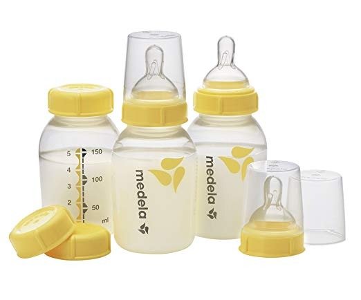 Breast Milk Bottle Set, 5 Ounce, 3 Pack with Nipples, Lids, Wide Base Collars and Travel Caps, Made without BPA